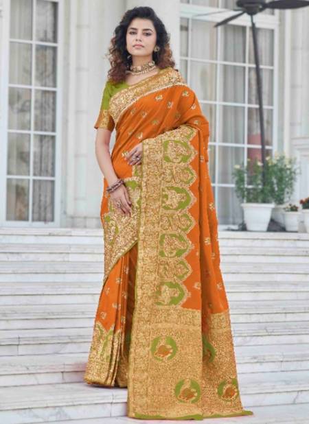 Orange Colour Maharani Vol 3 Shubhvastra New Latest Designer Festive Wear Banarasi Silk Saree Collection 5372